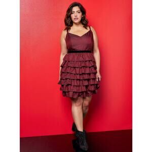 Womens Torrid BETSEY JOHNSON Taffeta Houndstooth TIERED RUFFLE DRESS‎ Red Sz 18